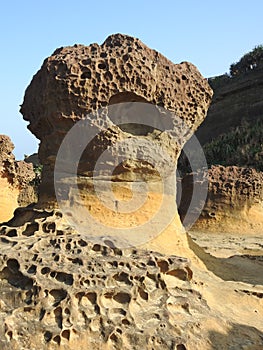 Mushroom rock formation at TaiwanÃ¢â¬â¢s Yehliu geopark photo